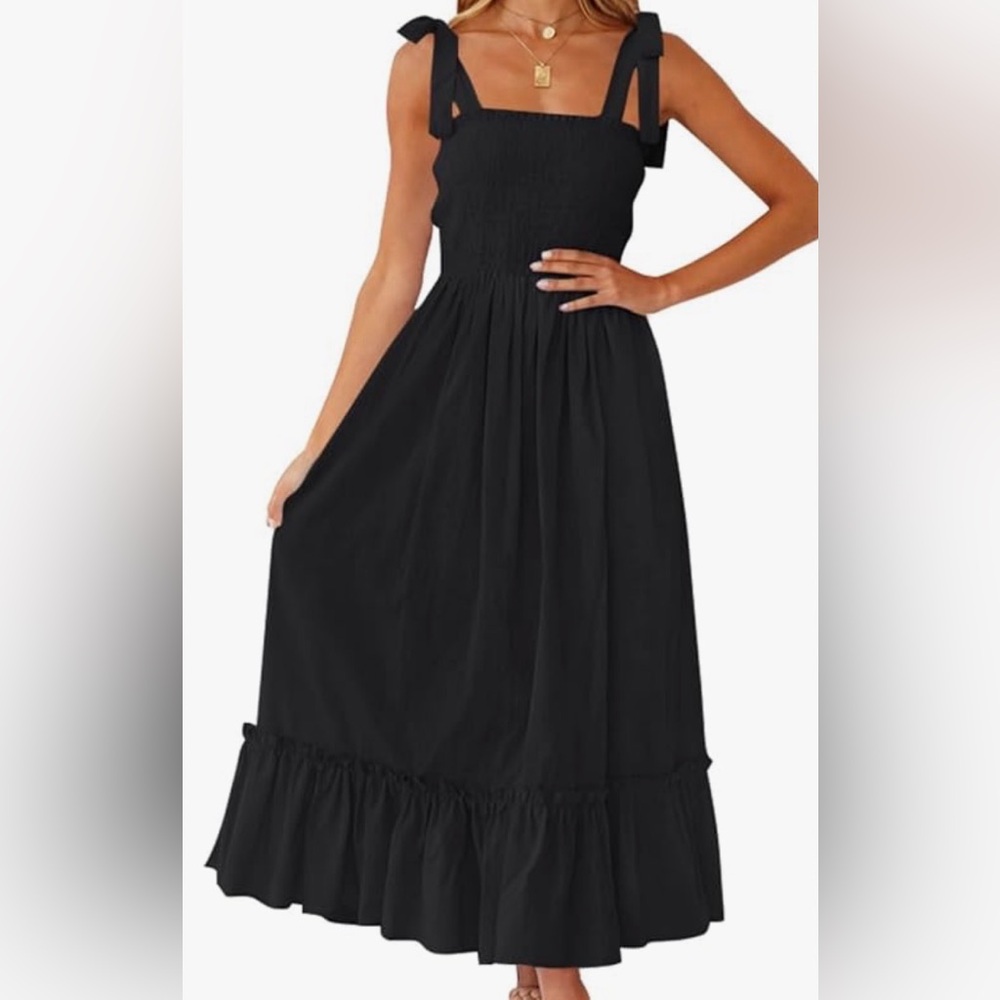 Boho Tie Strap Black Maxi Dress